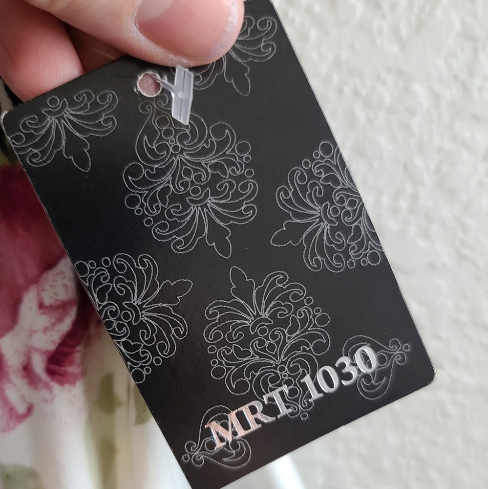 Juniors MRT 1030 size large mini dress w/black/white stripes w/ pink flowers - Picture 3 of 6